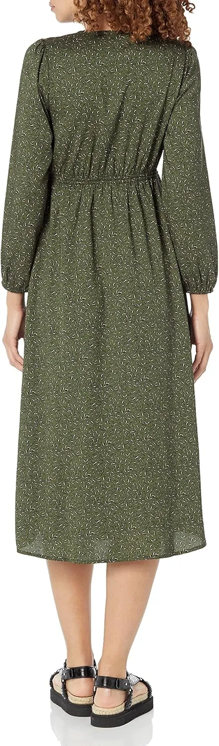 Amazon Essentials Women's Lightweight Georgette Long Sleeve V-Neck Midi Dress (Available in Plus Size)