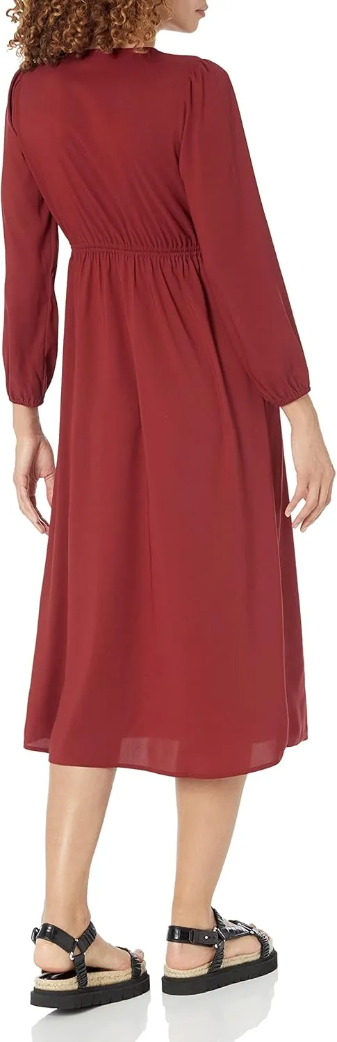 Amazon Essentials Women's Lightweight Georgette Long Sleeve V-Neck Midi Dress (Available in Plus Size)