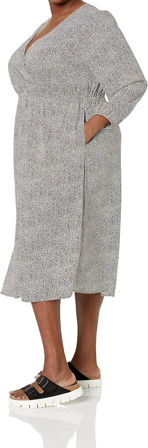 Amazon Essentials Women's Lightweight Georgette Long Sleeve V-Neck Midi Dress (Available in Plus Size)