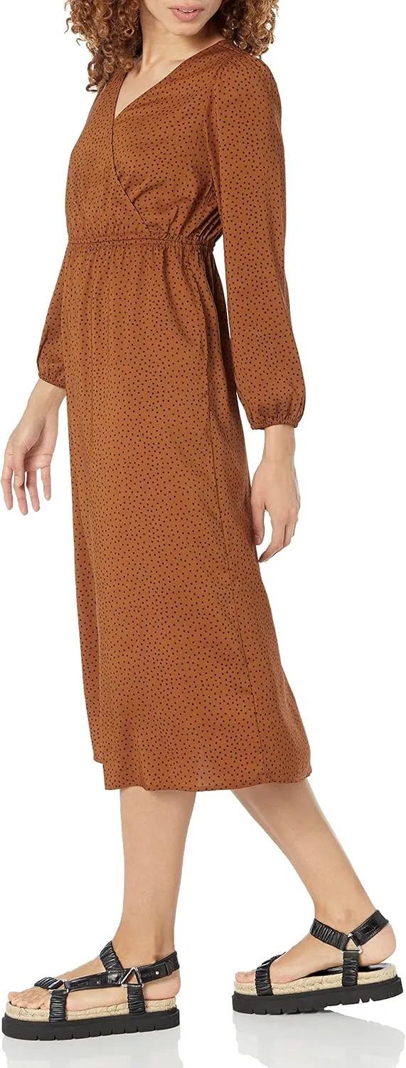 Amazon Essentials Women's Lightweight Georgette Long Sleeve V-Neck Midi Dress (Available in Plus Size)