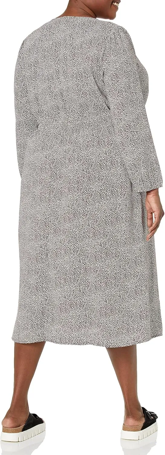 Amazon Essentials Women's Lightweight Georgette Long Sleeve V-Neck Midi Dress (Available in Plus Size)