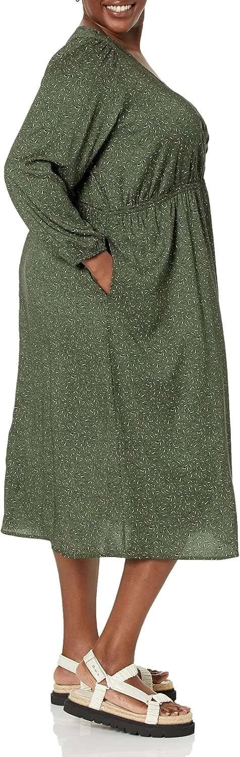 Amazon Essentials Women's Lightweight Georgette Long Sleeve V-Neck Midi Dress (Available in Plus Size)