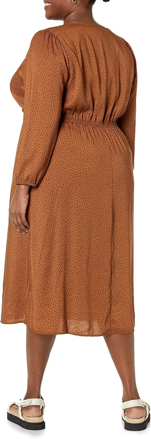 Amazon Essentials Women's Lightweight Georgette Long Sleeve V-Neck Midi Dress (Available in Plus Size)