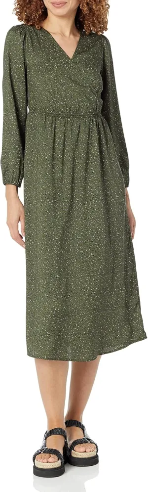 Amazon Essentials Women's Lightweight Georgette Long Sleeve V-Neck Midi Dress (Available in Plus Size)
