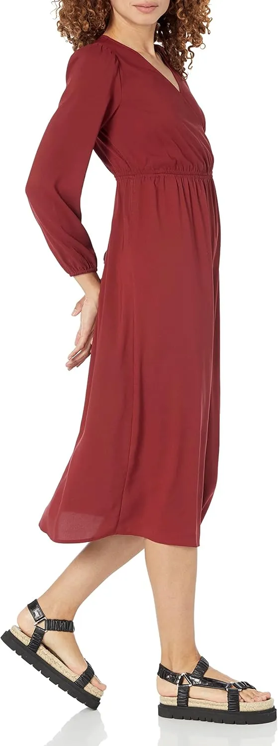 Amazon Essentials Women's Lightweight Georgette Long Sleeve V-Neck Midi Dress (Available in Plus Size)