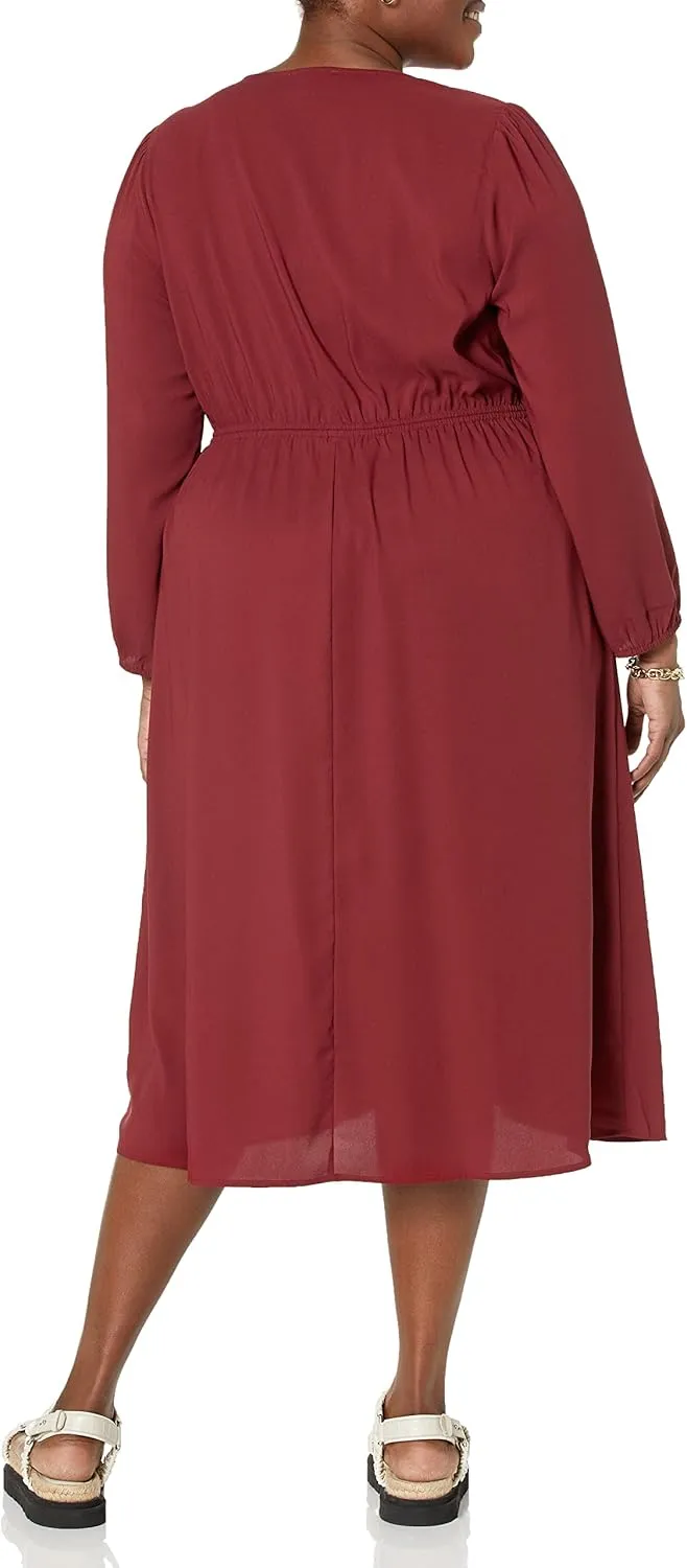Amazon Essentials Women's Lightweight Georgette Long Sleeve V-Neck Midi Dress (Available in Plus Size)