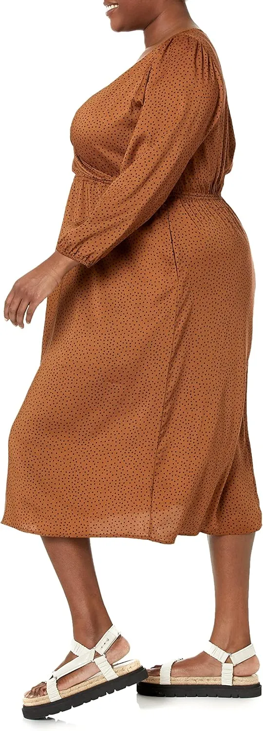 Amazon Essentials Women's Lightweight Georgette Long Sleeve V-Neck Midi Dress (Available in Plus Size)