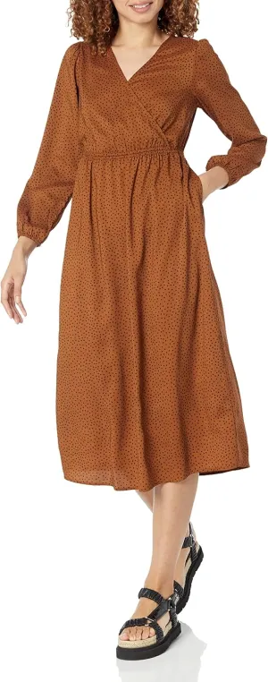 Amazon Essentials Women's Lightweight Georgette Long Sleeve V-Neck Midi Dress (Available in Plus Size)