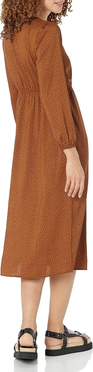 Amazon Essentials Women's Lightweight Georgette Long Sleeve V-Neck Midi Dress (Available in Plus Size)