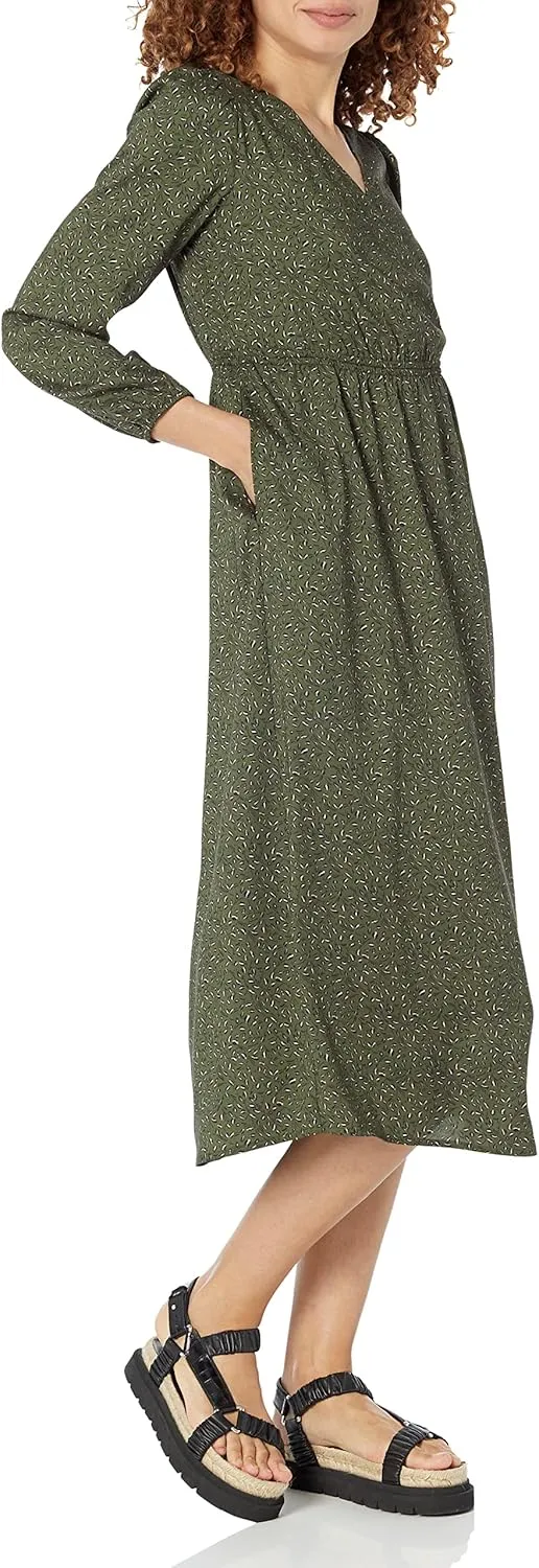 Amazon Essentials Women's Lightweight Georgette Long Sleeve V-Neck Midi Dress (Available in Plus Size)