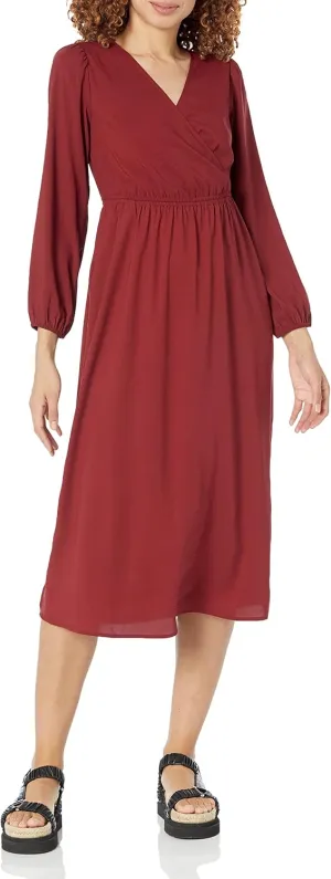 Amazon Essentials Women's Lightweight Georgette Long Sleeve V-Neck Midi Dress (Available in Plus Size)