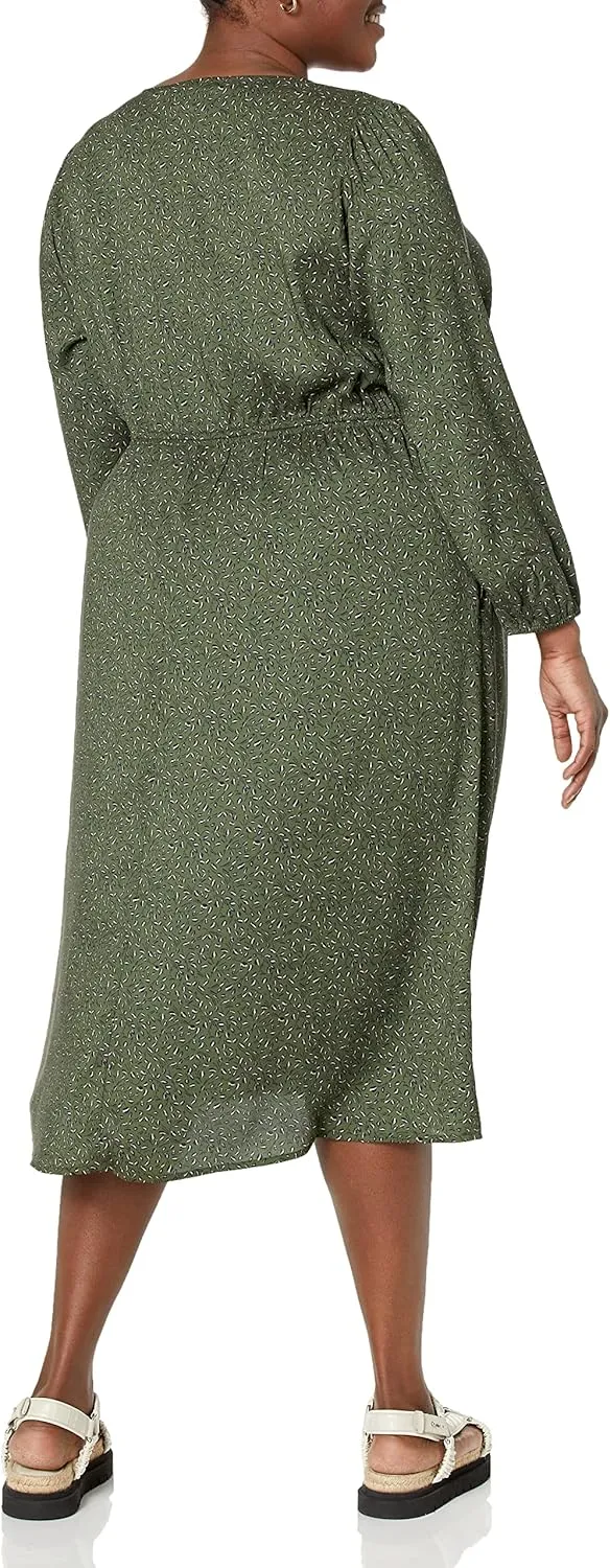 Amazon Essentials Women's Lightweight Georgette Long Sleeve V-Neck Midi Dress (Available in Plus Size)