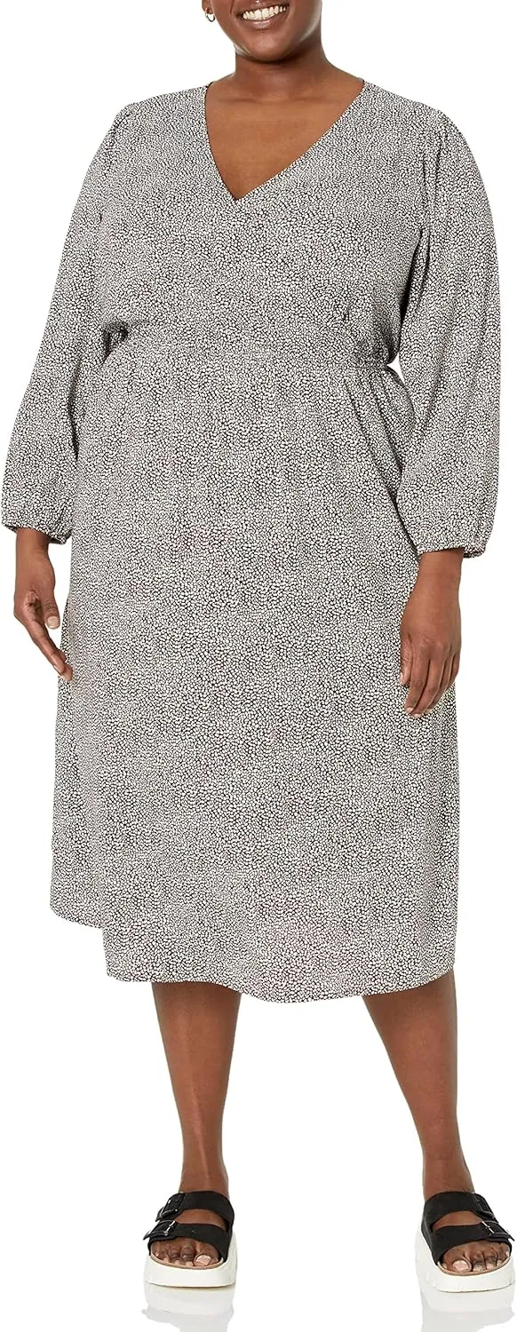 Amazon Essentials Women's Lightweight Georgette Long Sleeve V-Neck Midi Dress (Available in Plus Size)