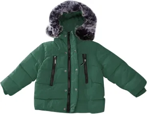 Boys and Toddler's Heavyweight Hooded Puffer Jacket Long Winter Coat Insulated Parka with Faux Fur Collar Down Jacket