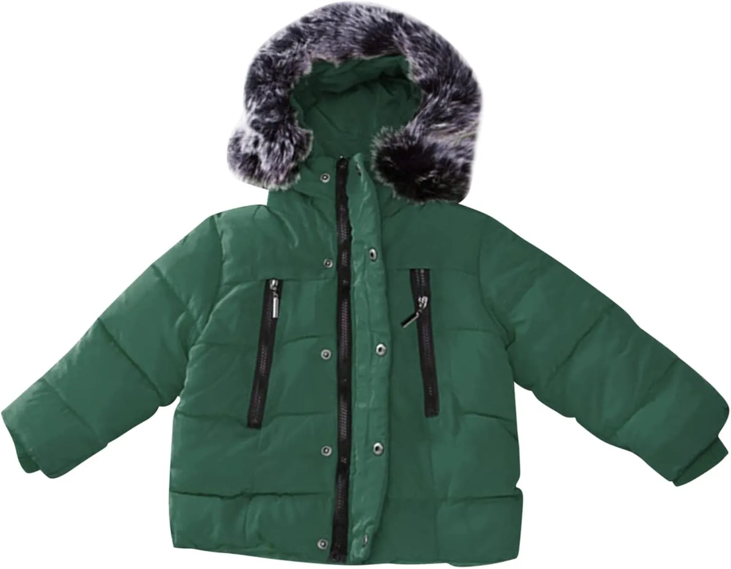 Boys and Toddler's Heavyweight Hooded Puffer Jacket Long Winter Coat Insulated Parka with Faux Fur Collar Down Jacket