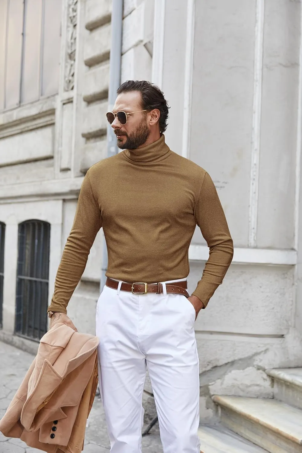 COOFANDY Men's Turtle Neck Shirts High Neck Mock Neck T Shirts Long Sleeve Slim Fit Sweater Casual Thermal Pullover