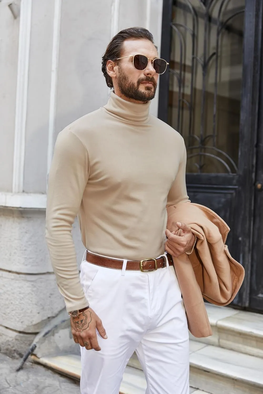 COOFANDY Men's Turtle Neck Shirts High Neck Mock Neck T Shirts Long Sleeve Slim Fit Sweater Casual Thermal Pullover