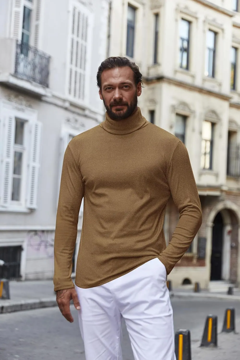 COOFANDY Men's Turtle Neck Shirts High Neck Mock Neck T Shirts Long Sleeve Slim Fit Sweater Casual Thermal Pullover