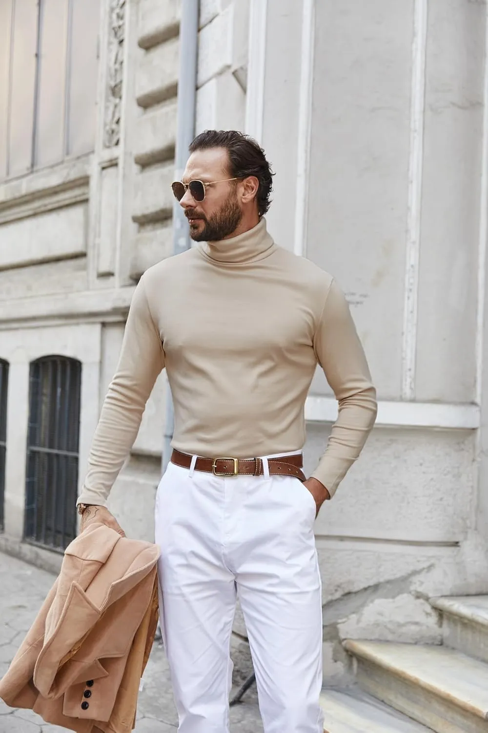 COOFANDY Men's Turtle Neck Shirts High Neck Mock Neck T Shirts Long Sleeve Slim Fit Sweater Casual Thermal Pullover