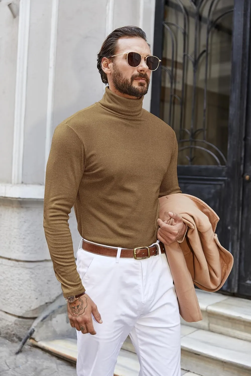 COOFANDY Men's Turtle Neck Shirts High Neck Mock Neck T Shirts Long Sleeve Slim Fit Sweater Casual Thermal Pullover