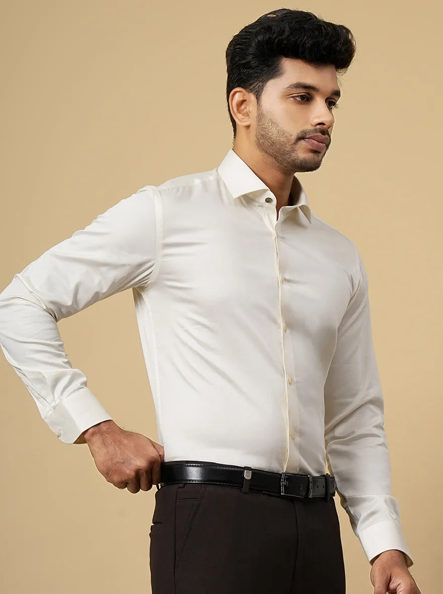 Cream Solid Slim Fit Party Wear Shirt | Wyre