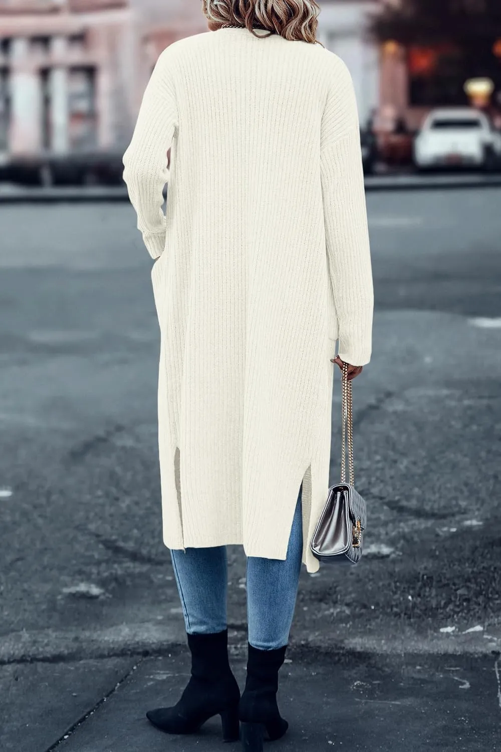 Danedvi Long Cardigan Sweaters for Women Ribbed Knit Open Front Long Sleeve Oversized Fall Casual Coat with Pockets