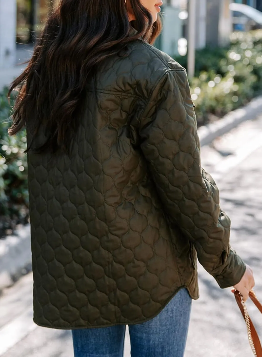EVALESS Quilted Jackets for Women Lightweight Long Sleeve Button Down Puffer Jacket Warm Winter Coat Outerwear with Pockets
