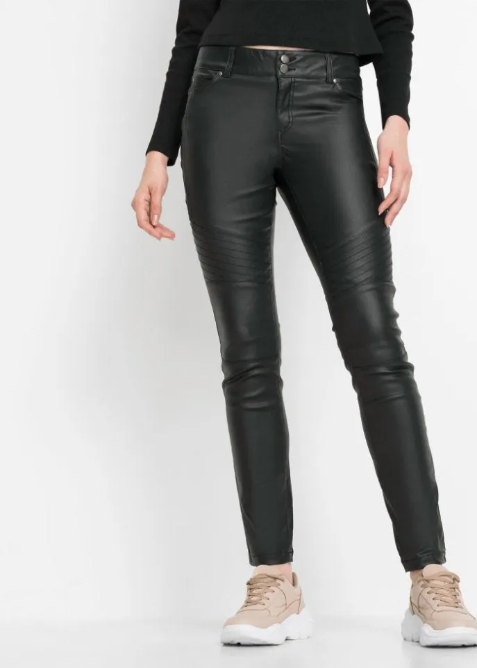 Faux leather trousers with Rainbow biker details, black