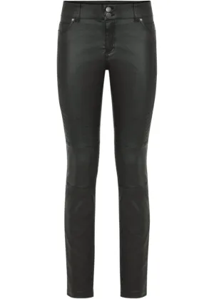Faux leather trousers with Rainbow biker details, black