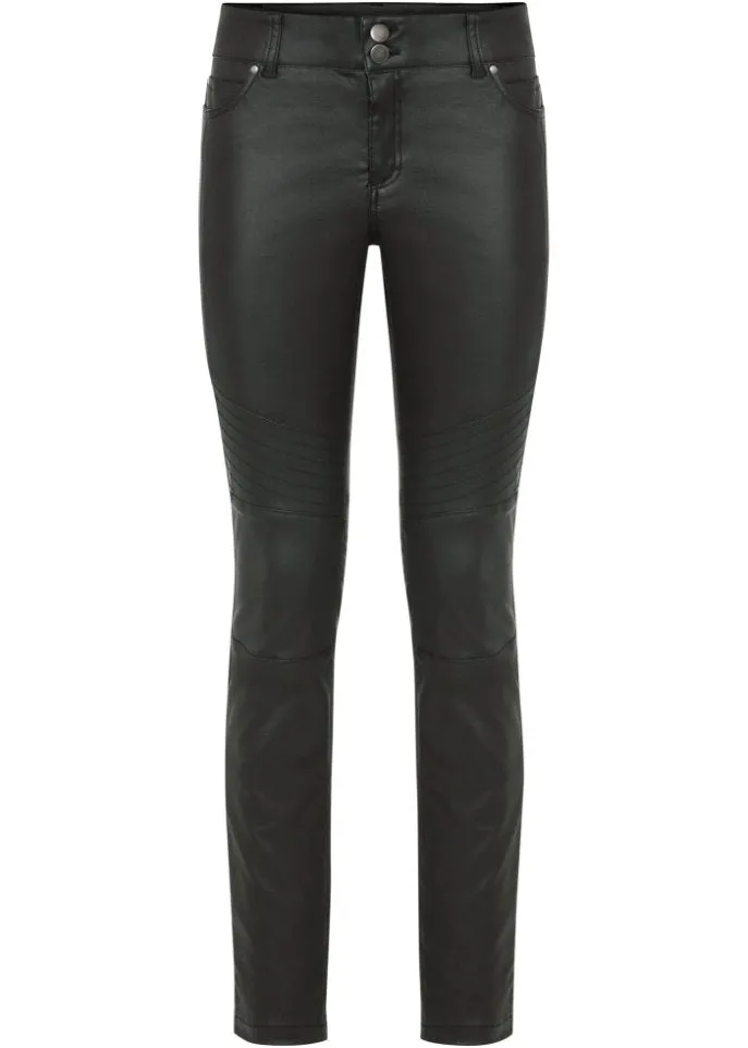 Faux leather trousers with Rainbow biker details, black