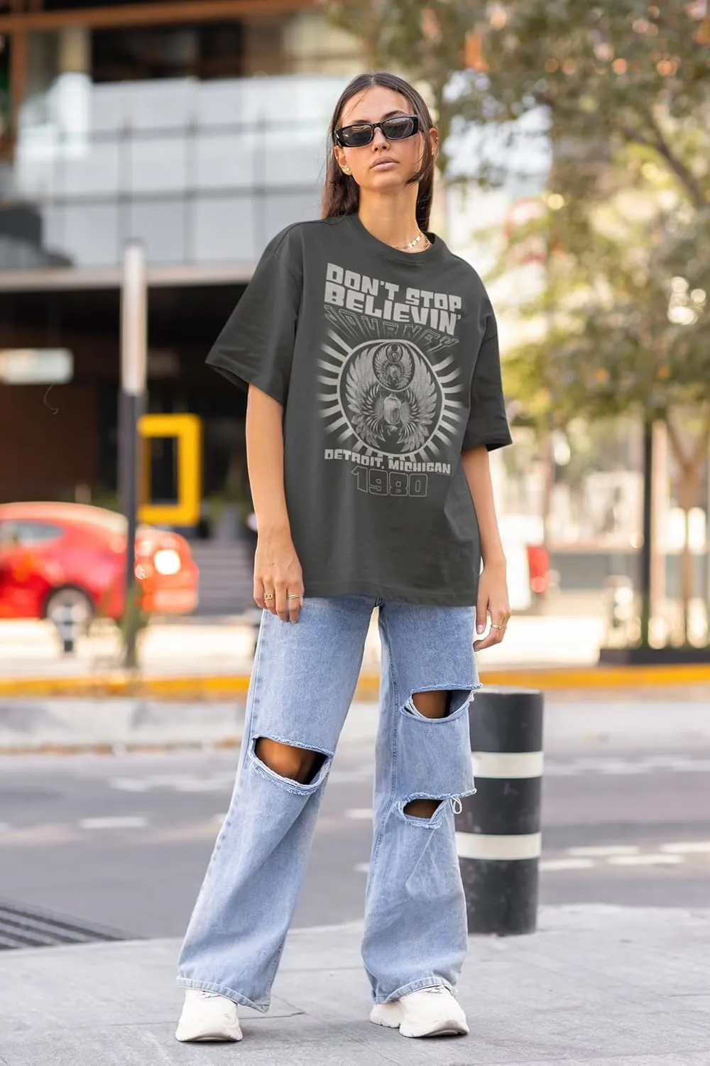 Journey Don't Stop Believin' Detroit '80 Adult Short Sleeve T Shirt Vintage Style 80s Music Graphic Tees