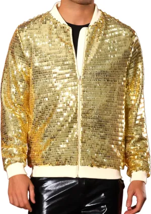 Lars Amadeus Sequin Varsity Jackets for Men's Zipper Festival Disco Sparkly Shiny Baseball Bomber Jacket