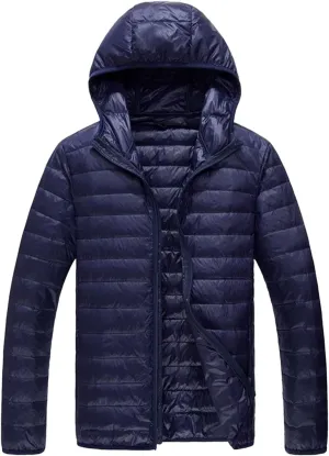 Men Puffer Jacket with Hood Ultra Lightweight Packable Quilted Hooded Bubble Down Jackets Winter Insulated Thick Outwear
