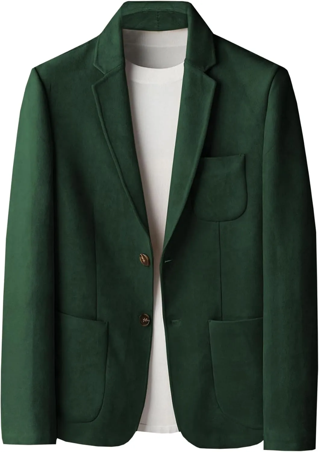 Mens Blazer Suede Jacket Casual 2 Buttons Sport Coat Faux Leather Suit Slim Fit