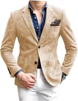 Mens Blazer Suede Jacket Casual 2 Buttons Sport Coat Faux Leather Suit Slim Fit