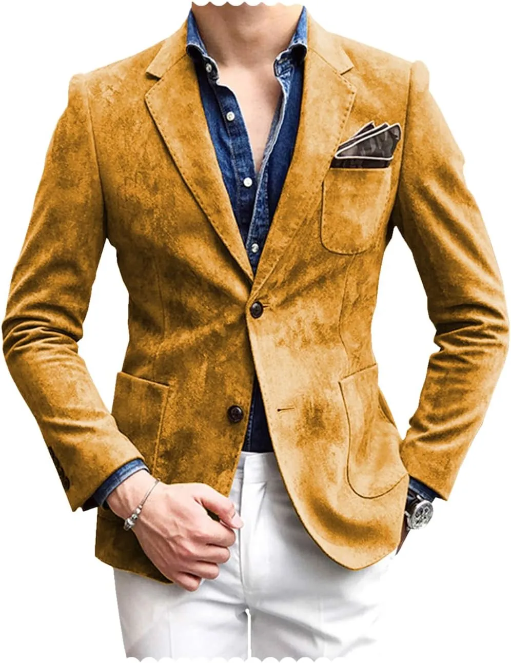 Mens Blazer Suede Jacket Casual 2 Buttons Sport Coat Faux Leather Suit Slim Fit