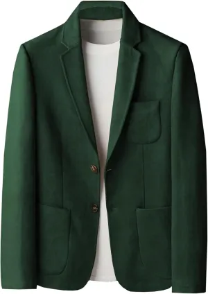 Mens Blazer Suede Jacket Casual 2 Buttons Sport Coat Faux Leather Suit Slim Fit