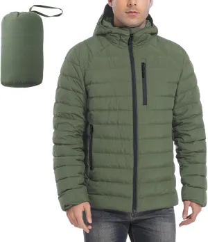 Men's Lightweight Packable Down Jacket Water-Resistant Winter Puffer Jackets with Hood