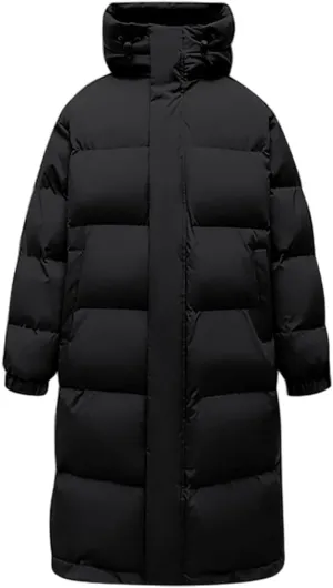 Men's Plus Size Long Down Jacket Full Zipper Hooded Jackets Lightweight Parka Warm Winter Coats Travel Puffer Jacket
