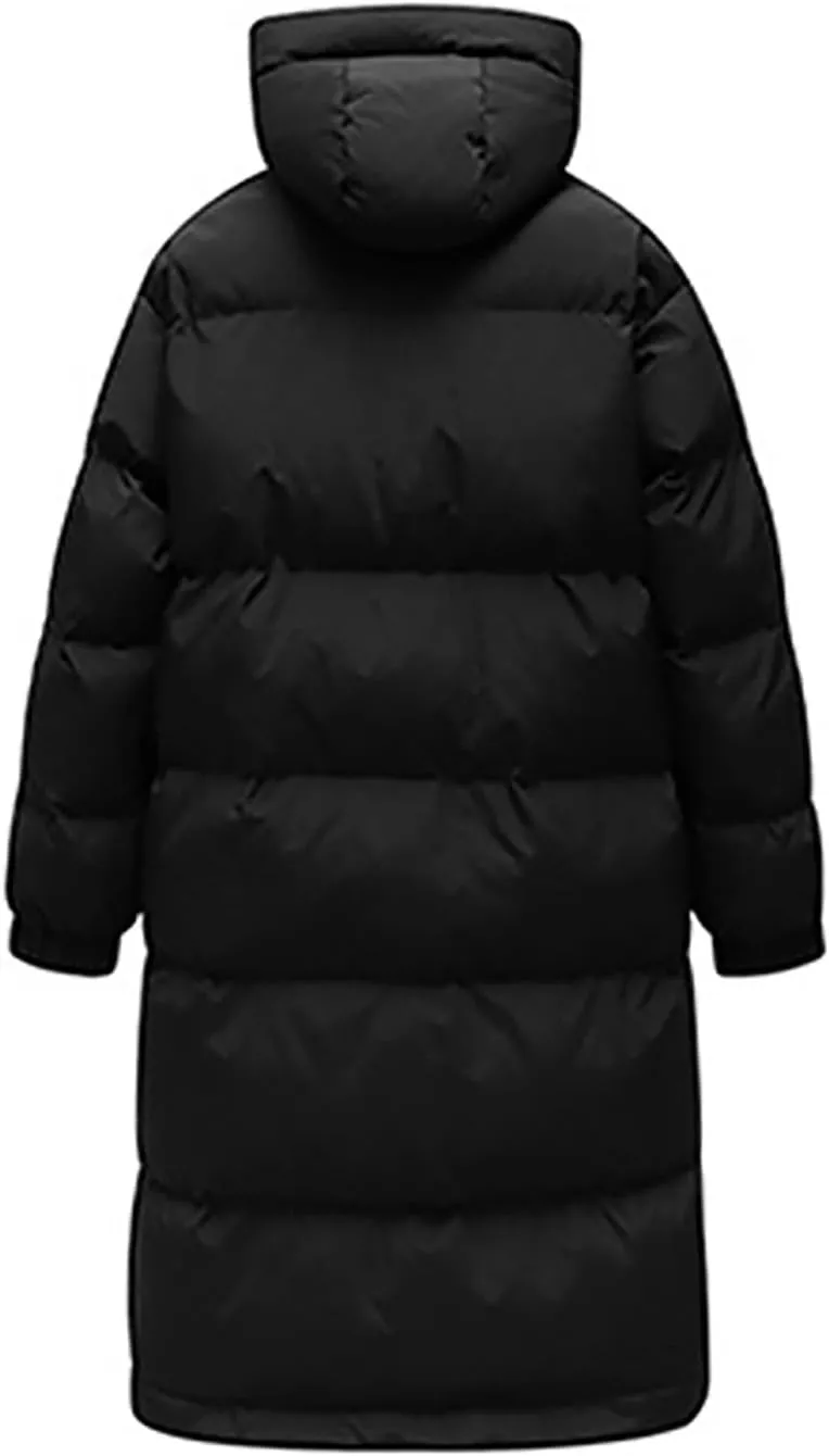 Men's Plus Size Long Down Jacket Full Zipper Hooded Jackets Lightweight Parka Warm Winter Coats Travel Puffer Jacket