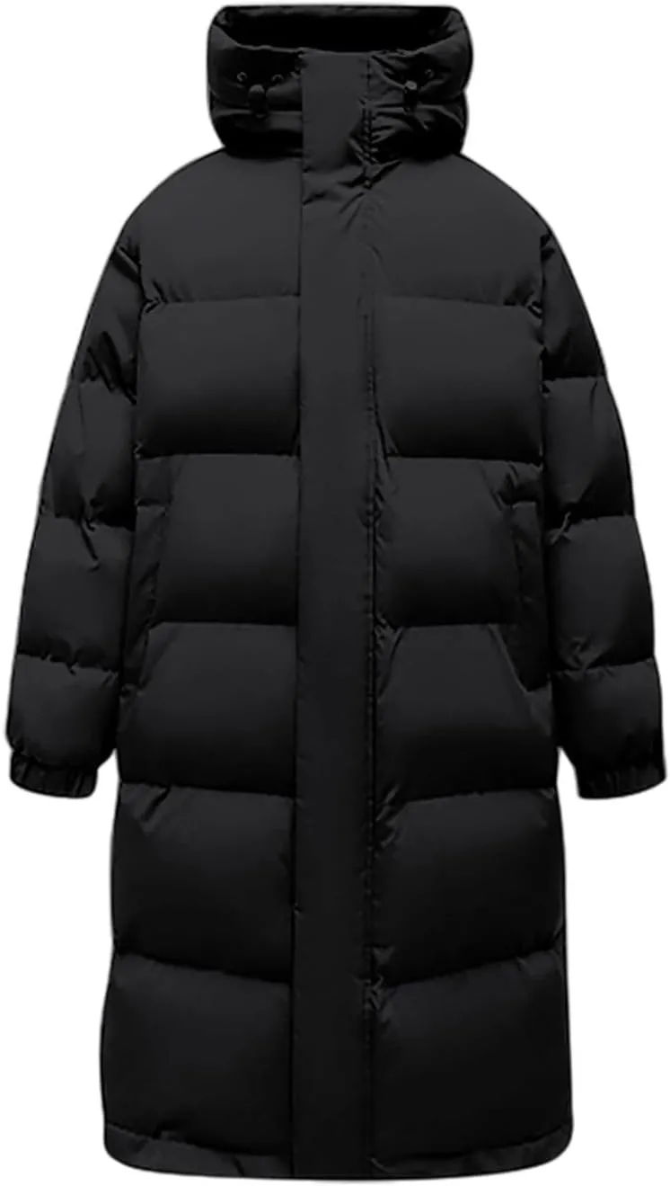 Men's Plus Size Long Down Jacket Full Zipper Hooded Jackets Lightweight Parka Warm Winter Coats Travel Puffer Jacket