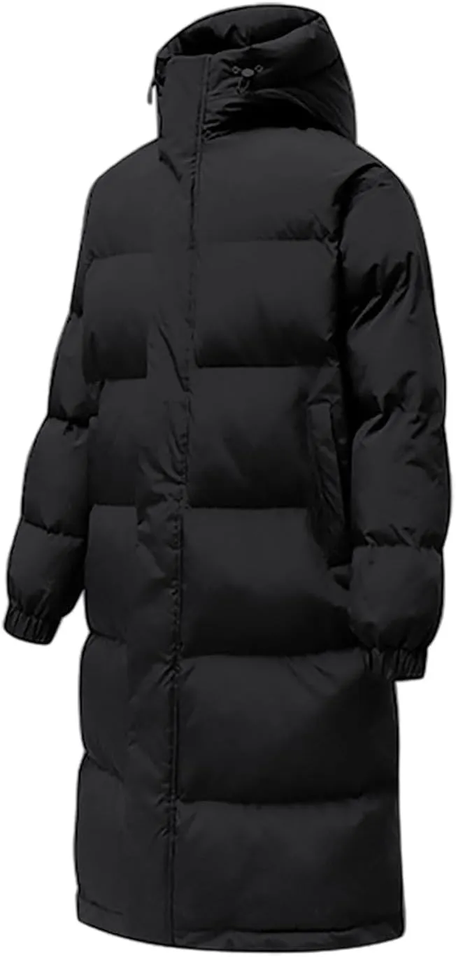 Men's Plus Size Long Down Jacket Full Zipper Hooded Jackets Lightweight Parka Warm Winter Coats Travel Puffer Jacket
