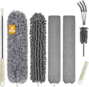 Microfiber Duster, 8PCS Feather Duster with 100 Inch Telescoping Extension Pole, Reusable Bendable Dusters, Washable Lightweight Dusters for Ceilings Fans(2023 UAGRED)