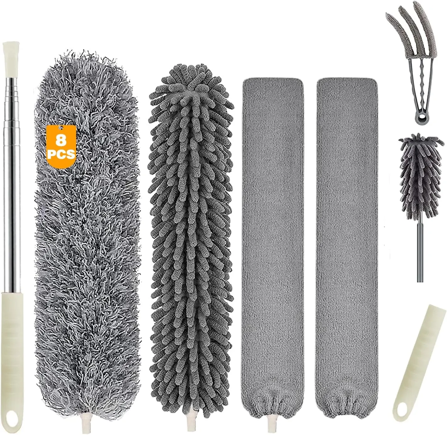 Microfiber Duster, 8PCS Feather Duster with 100 Inch Telescoping Extension Pole, Reusable Bendable Dusters, Washable Lightweight Dusters for Ceilings Fans(2023 UAGRED)
