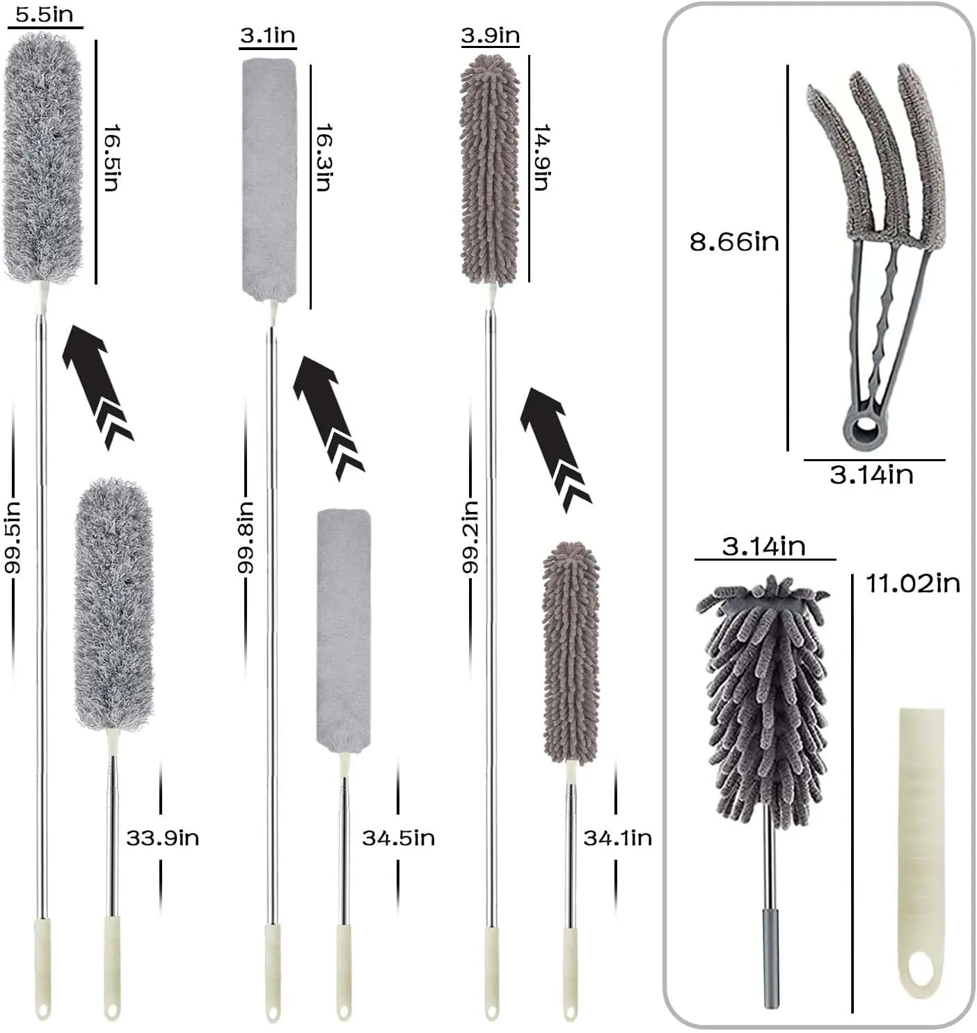 Microfiber Duster, 8PCS Feather Duster with 100 Inch Telescoping Extension Pole, Reusable Bendable Dusters, Washable Lightweight Dusters for Ceilings Fans(2023 UAGRED)