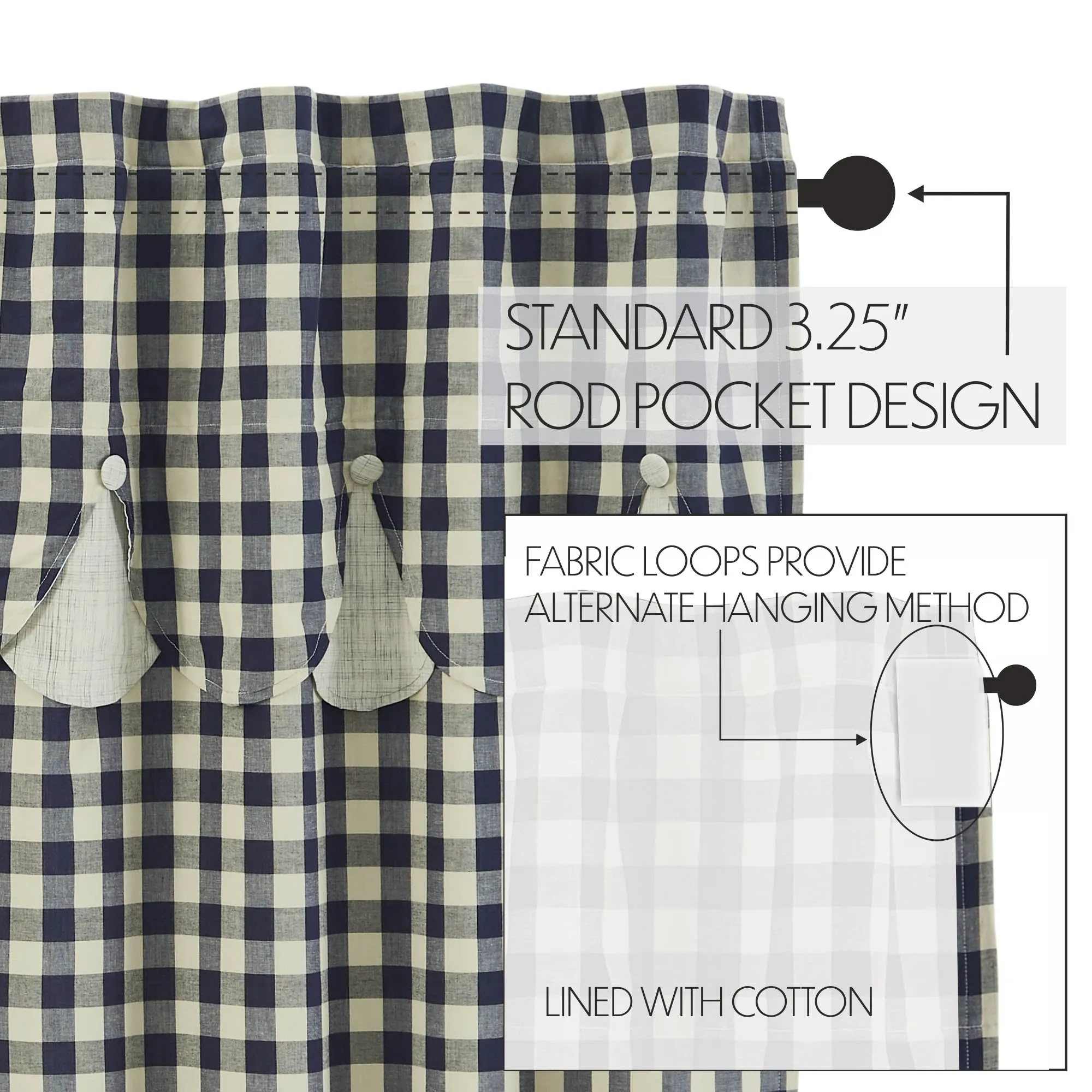 My Country Panel with Attached Scalloped Layered Valance Set of 2 84x40
