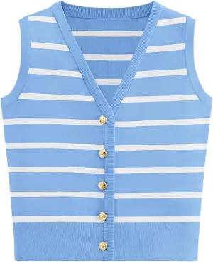 NALANISA Women's Trendy Summer Sweater Vests V Neck Sleeveless Button Up Knit Crop Tank Tops 2025 Y2k Shirts Spring Outfits