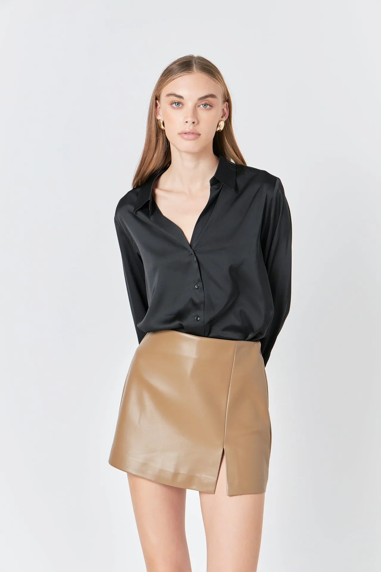 Pu Slit Detail Skort