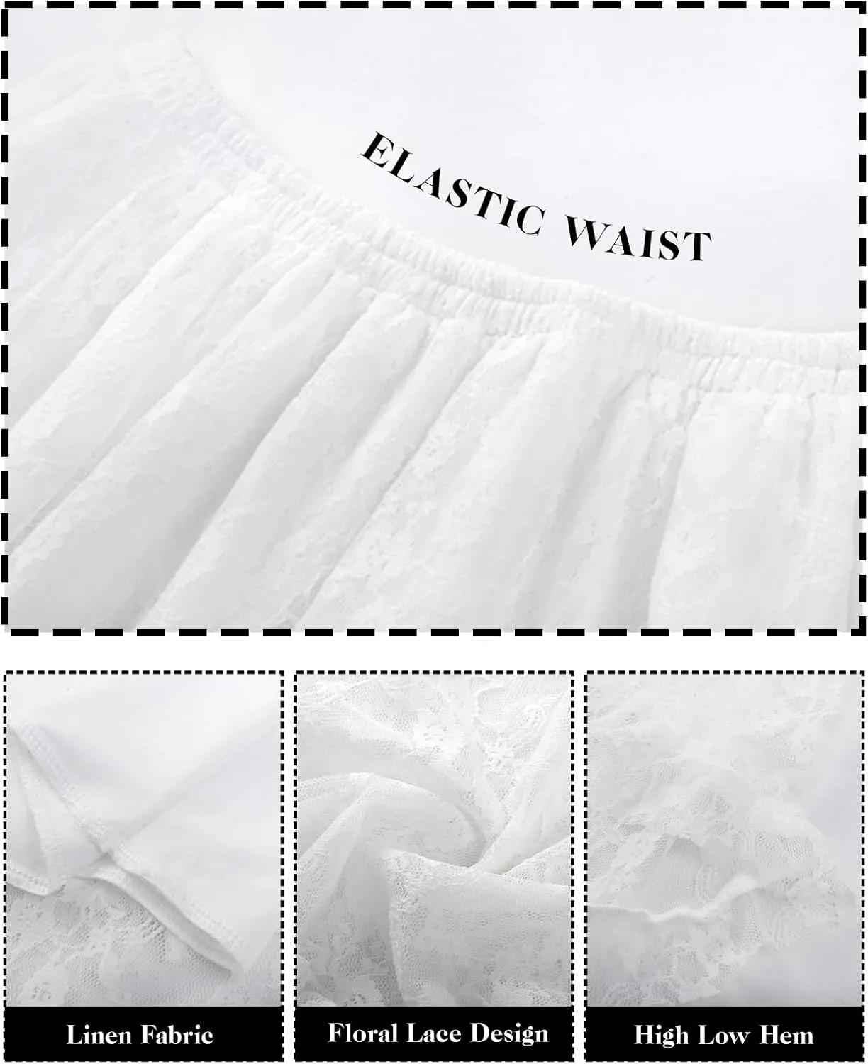 ROJZR Womens Lace Long Skirts Elastic High Low Asymmetrical Layered Hem Sexy See-Through Maxi Skirts Sheer Flowy Beach