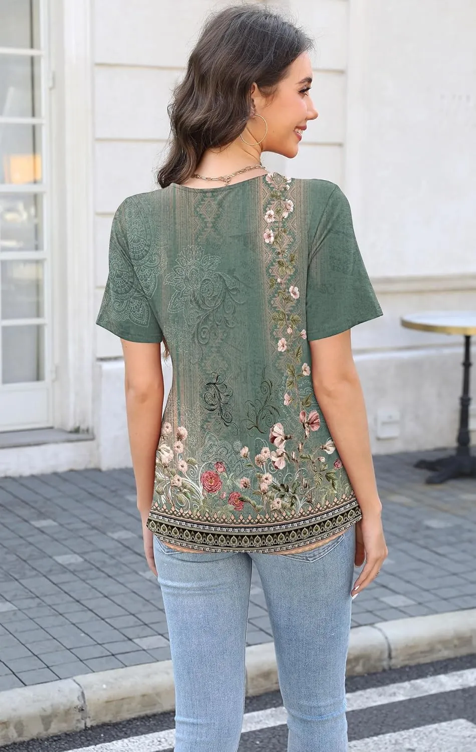 Soesdemo Womens Summer Tops Asymmetrical Neck Short Sleeve Button Dressy Casual Lightweight Tunic T Shirts Blouse